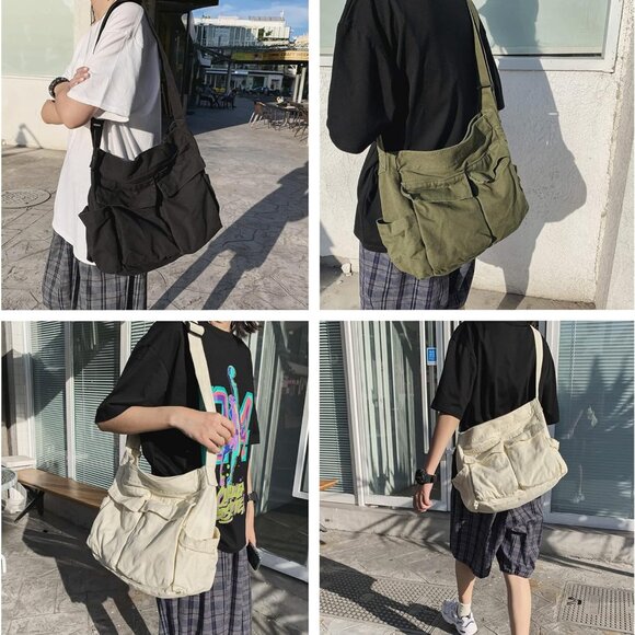 Canvas Crossbody Bag for Women Large Messenger Bags Travel Shoulder Bag Multi-po - Picture 6 of 7